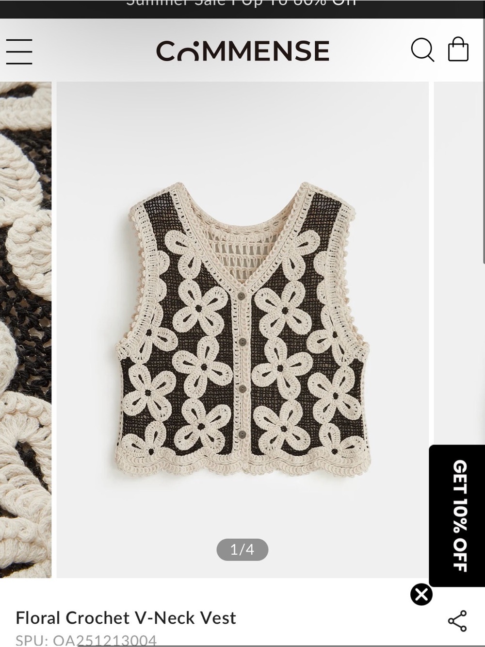 Commense Cream Crochet Floral Tank with Black Panels